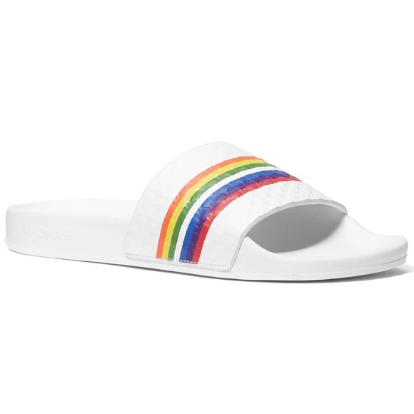 Michael Kors Gilmore Rainbow Pride Pool Slide Sandals Shoes Women's Size 10 NIB - Picture 1 of 8